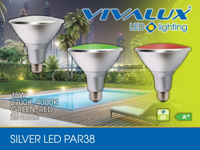 New! Waterproof lamp SILVER LED PAR38 15W E27 IP65