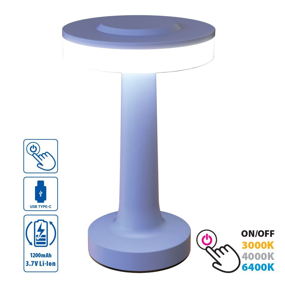 Настолна безжична LED лампа с акумулаторна батерия JULIE LED ∙ 2W ∙ димируема ∙ CCT ∙ 3000K-4000K-6400K